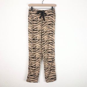 Mango Tiger Print Joggers Tan Black Drawstring Bow